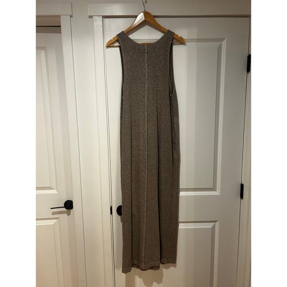 Free People Beach Be Happy Pinafore Maxi Dress Womens Small Olive Pockets V-neck - Picture 7 of 8